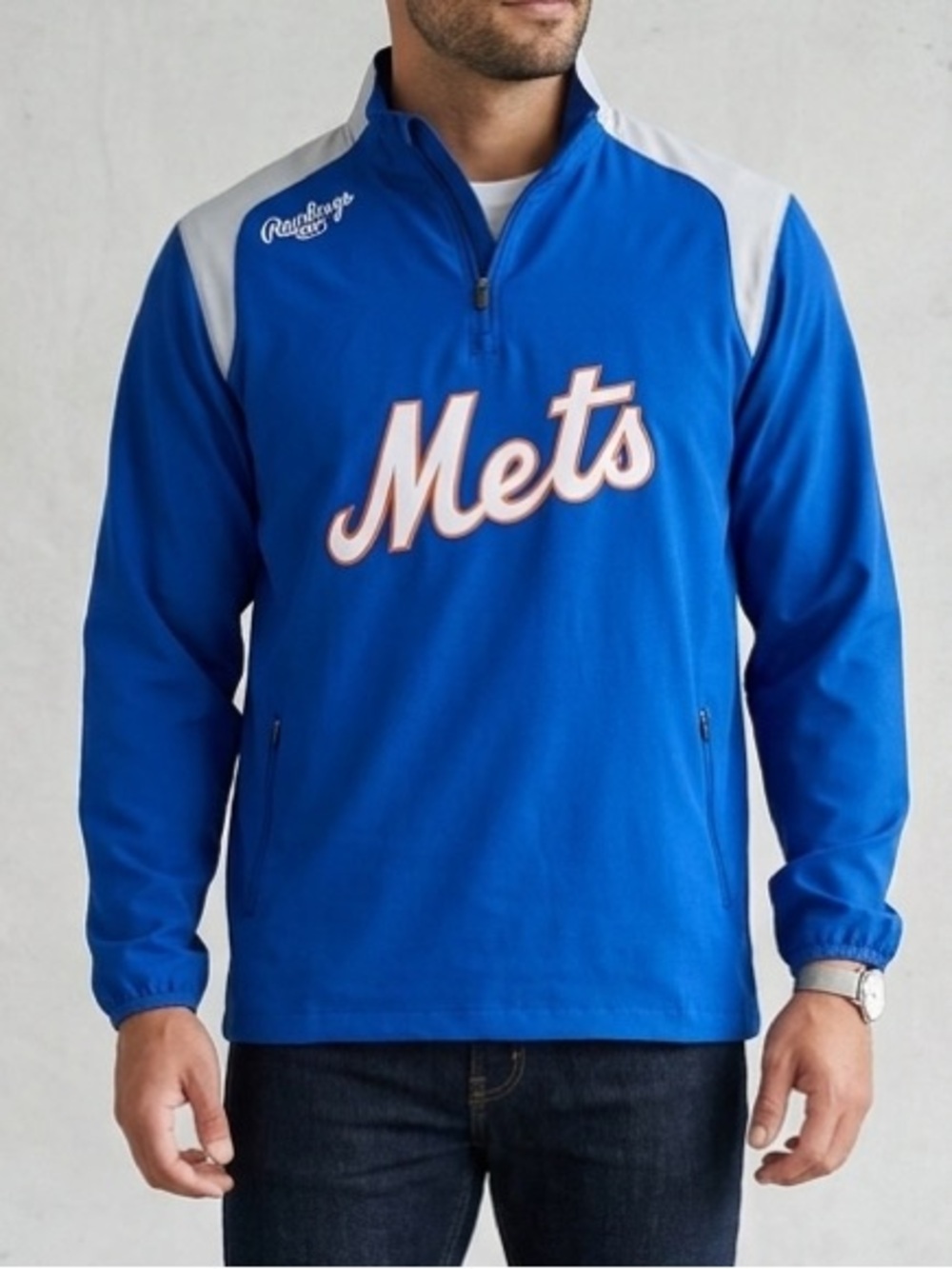 Rawlings Mets Blue White Mets Half-Zip Long Sleeve Shirt Unisex Men’s Size Small
